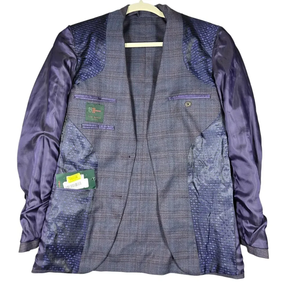 Ted Baker Blazer Mens 36R No Ordinary Joe JAKE Wool Plaid Sport Coat Blue Preppy